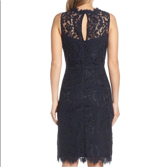 Eliza J High Neck Lace Sheath Dress Navy Blue Womens 14 - mordernwear.com